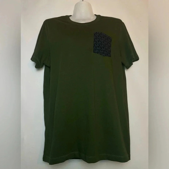 MK Michael Kors Army Green Crewneck Tee Shirt MK logo Prints Men Size Small - Picture 1 of 6